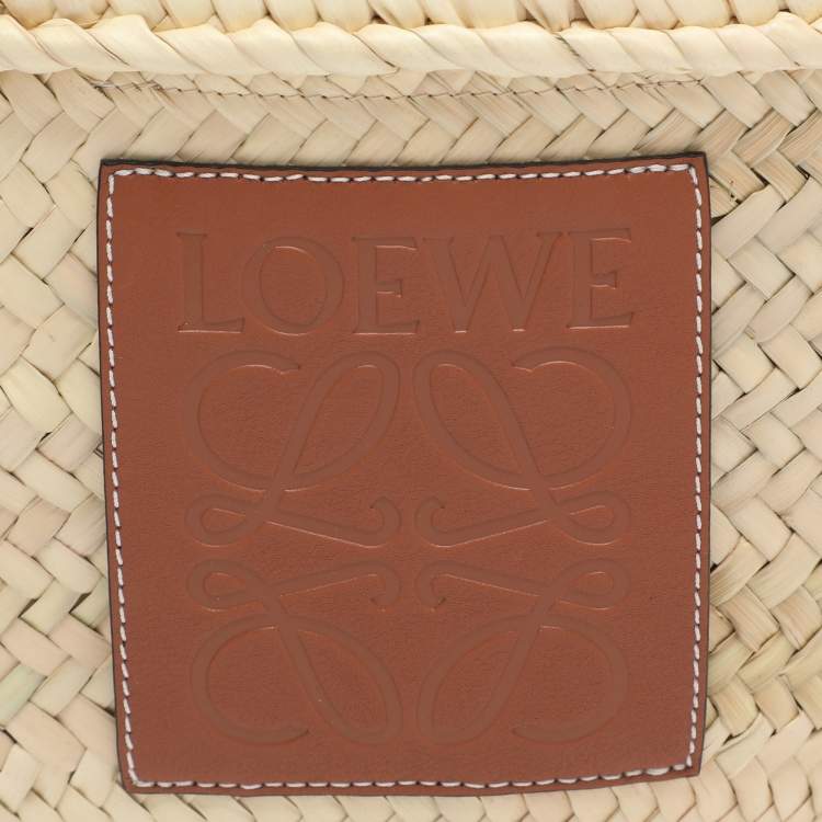 Pre Owned Loewe Beige/Brown Raffia and Canvas Drawstring Bucket Bag