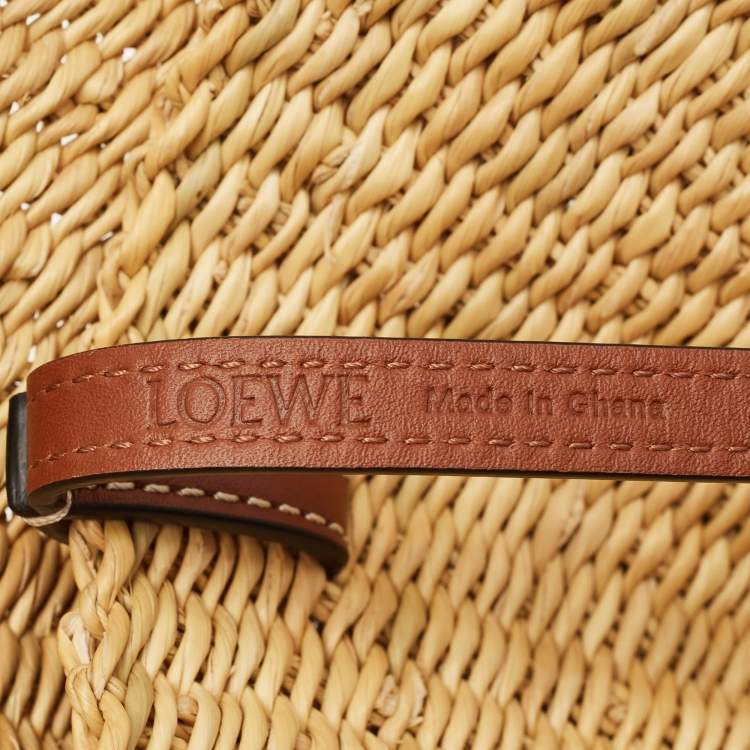 Pre Owned Loewe Beige/Brown Woven Raffia and Leather Shell Basket Tote