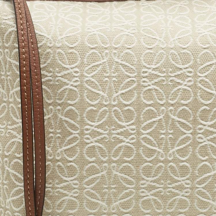 Pre Owned Loewe Brown/Beige Anagram Canvas and Leather Cubi Bag