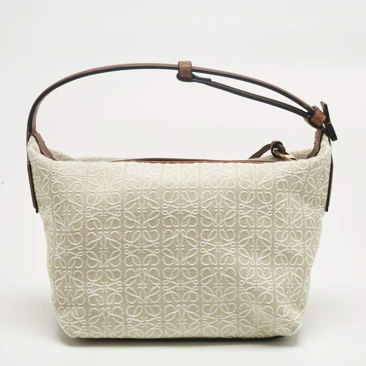 Pre Owned Loewe Brown/Beige Anagram Canvas and Leather Cubi Bag