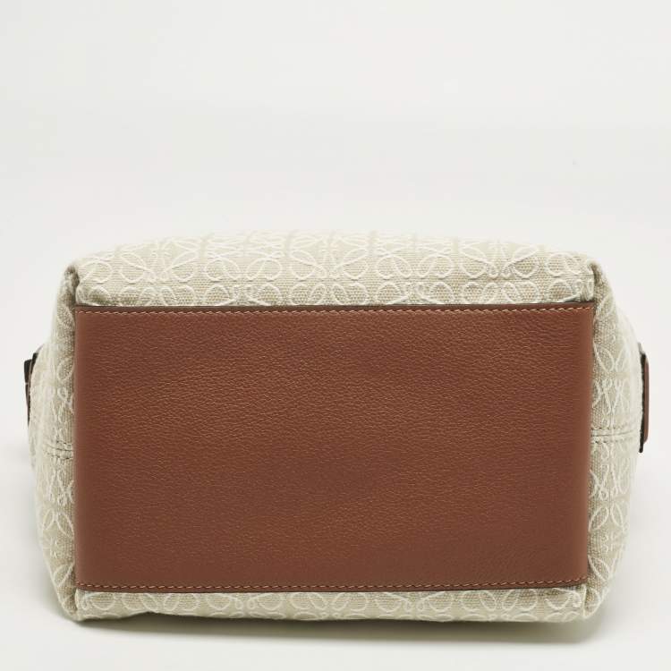 Pre Owned Loewe Brown/Beige Anagram Canvas and Leather Cubi Bag