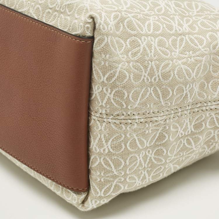 Pre Owned Loewe Brown/Beige Anagram Canvas and Leather Cubi Bag