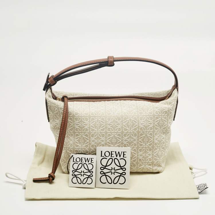 Pre Owned Loewe Brown/Beige Anagram Canvas and Leather Cubi Bag