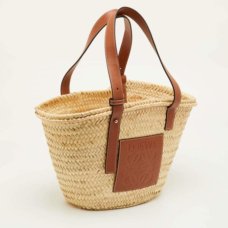 Pre Owned Loewe Beach Basket Beige/Tan Leather and Raffia Tote