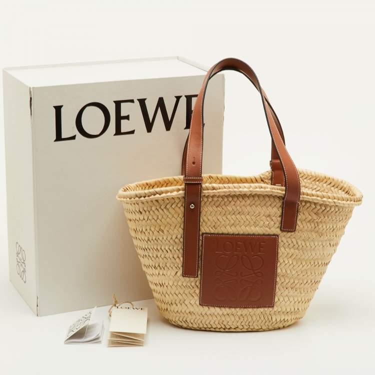 Pre Owned Loewe Beach Basket Beige/Tan Leather and Raffia Tote