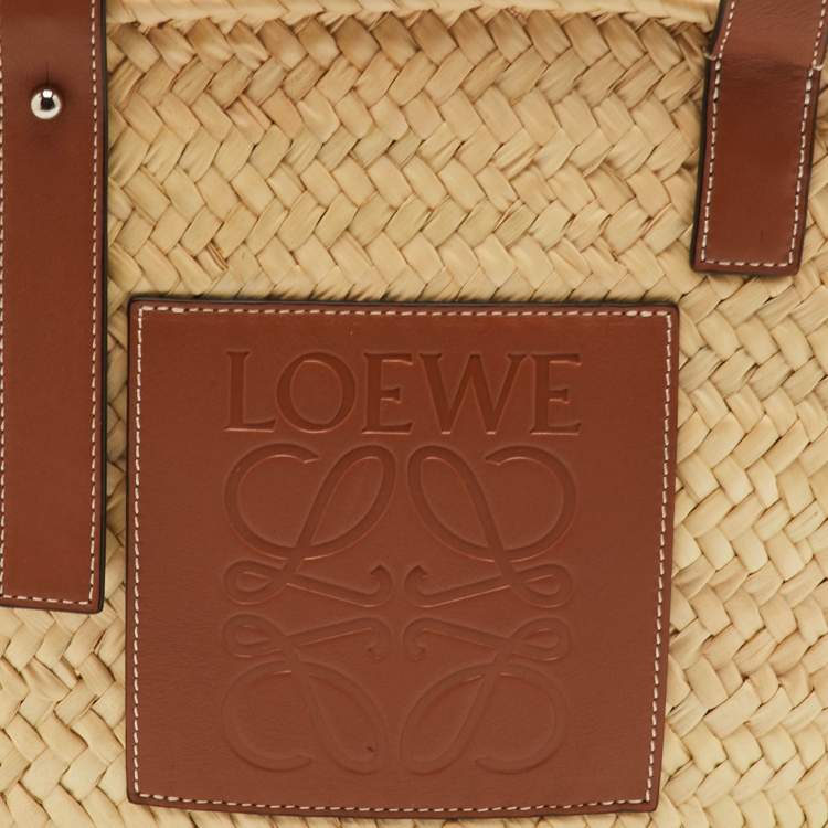 Pre Owned Loewe Beach Basket Beige/Tan Leather and Raffia Tote