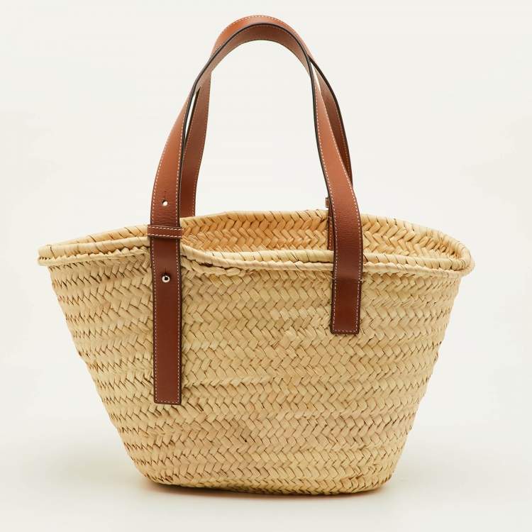 Pre Owned Loewe Beach Basket Beige/Tan Leather and Raffia Tote