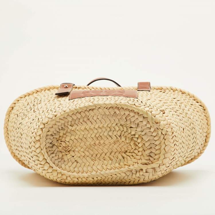 Pre Owned Loewe Beach Basket Beige/Tan Leather and Raffia Tote