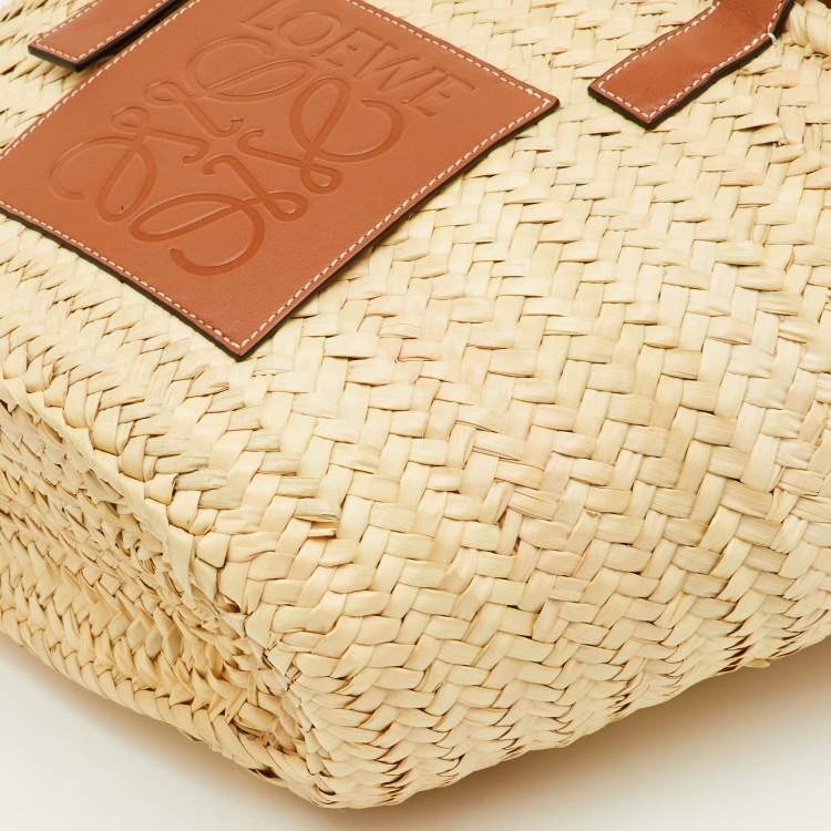 Pre Owned Loewe Beach Basket Beige/Tan Leather and Raffia Tote