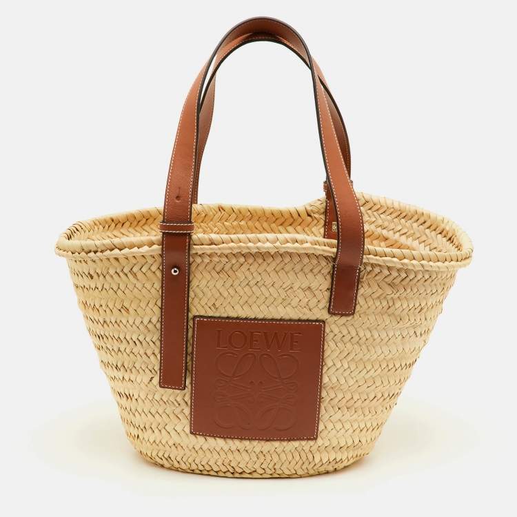 Pre Owned Loewe Beach Basket Beige/Tan Leather and Raffia Tote