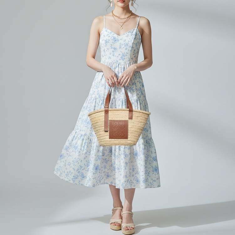 Pre Owned Loewe Beach Basket Beige/Tan Leather and Raffia Tote