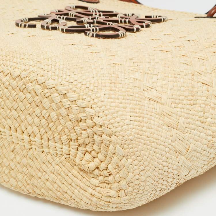 Pre Owned Loewe Anagram Medium Brown/Natural Iraca Palm Basket Tote