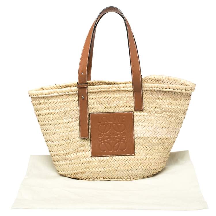 Pre Owned  Loewe Beige Woven Raffia and Leather Basket Bag