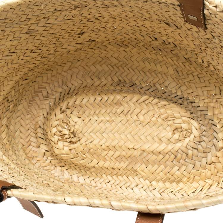 Pre Owned  Loewe Beige Woven Raffia and Leather Basket Bag