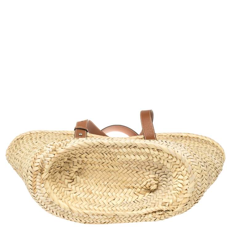 Pre Owned  Loewe Beige Woven Raffia and Leather Basket Bag