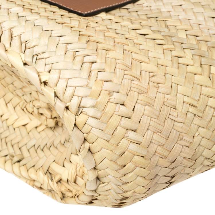 Pre Owned  Loewe Beige Woven Raffia and Leather Basket Bag