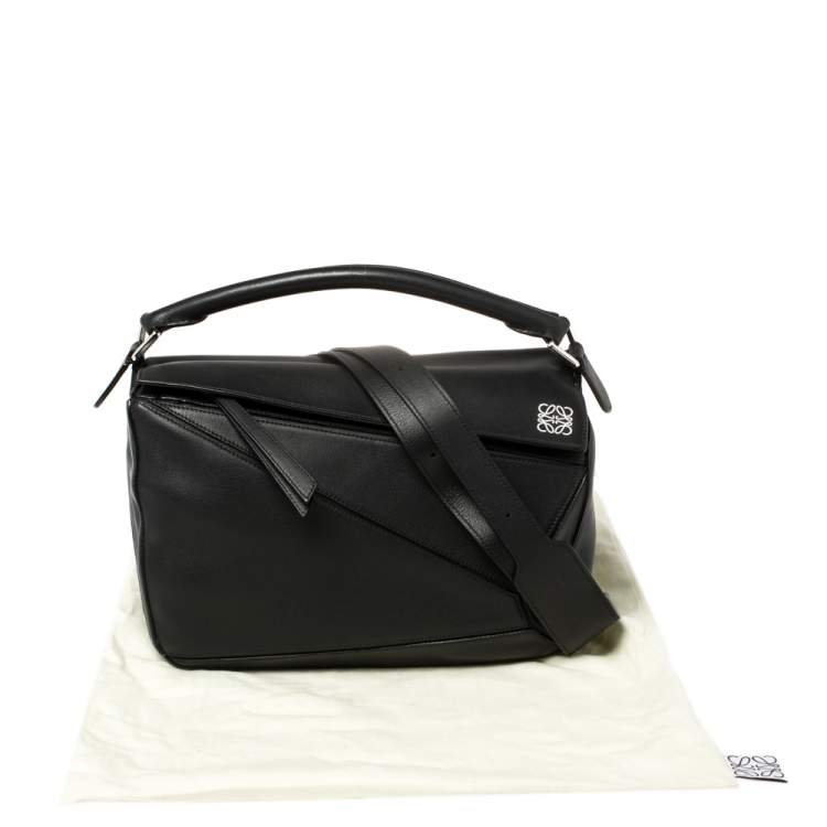 Pre Owned Loewe Black Leather Medium Puzzle Top Handle Bag