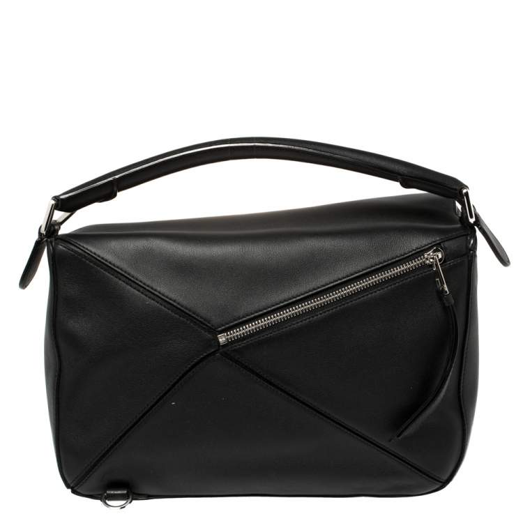 Pre Owned Loewe Black Leather Medium Puzzle Top Handle Bag