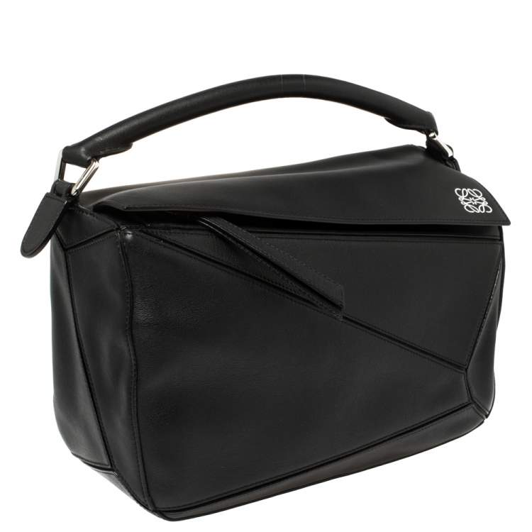Pre Owned Loewe Black Leather Medium Puzzle Top Handle Bag