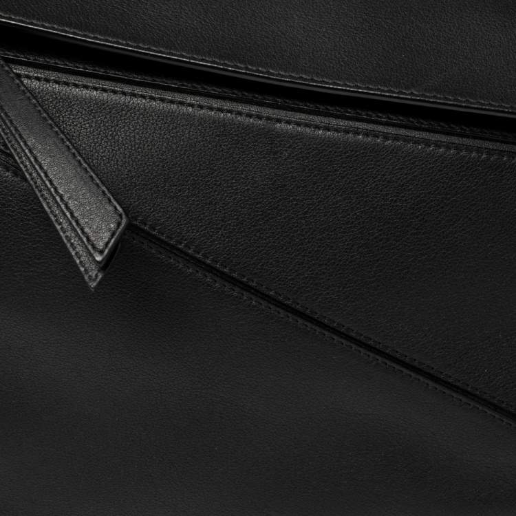 Pre Owned Loewe Black Leather Medium Puzzle Top Handle Bag