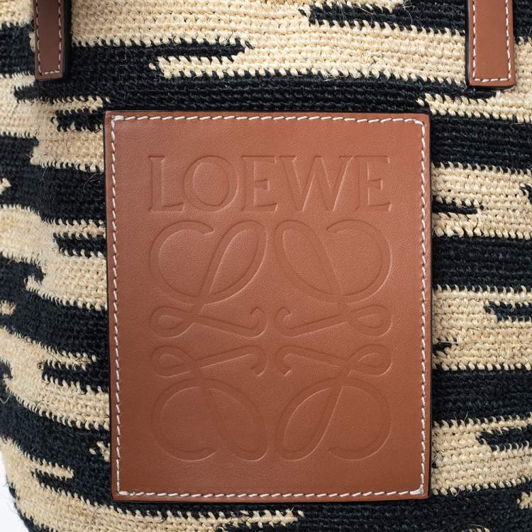 Pre Owned LOEWE Shigra Pattern Woven Straw Basket Bag