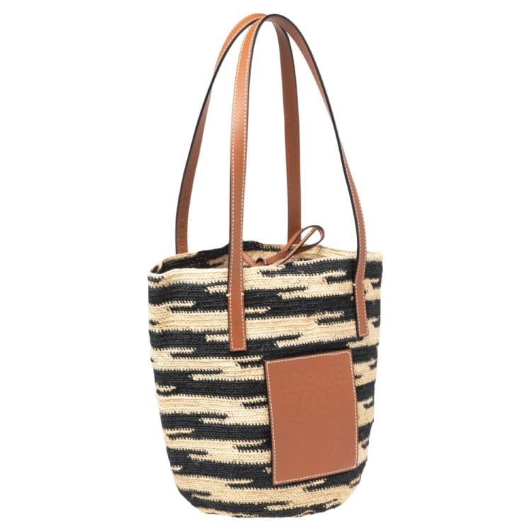 Pre Owned LOEWE Shigra Pattern Woven Straw Basket Bag