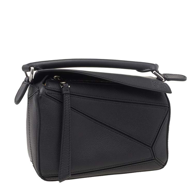 Pre Owned Loewe Black Leather Mini Puzzle Top Handle Bag