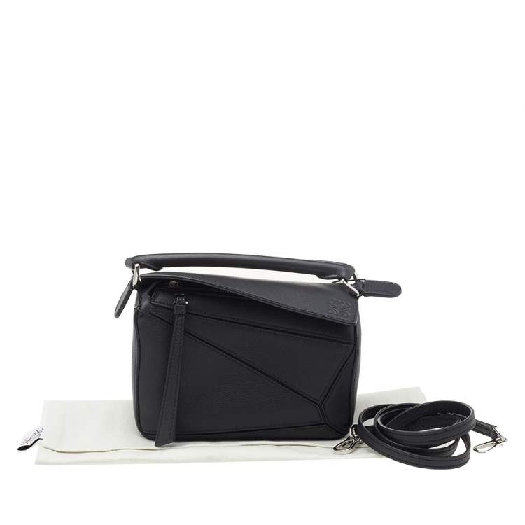 Pre Owned Loewe Black Leather Mini Puzzle Top Handle Bag