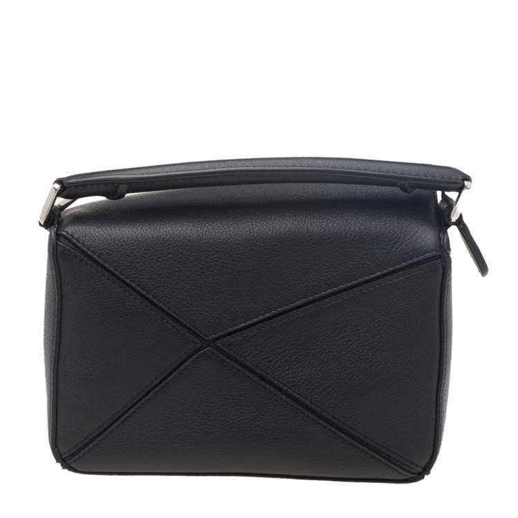 Pre Owned Loewe Black Leather Mini Puzzle Top Handle Bag