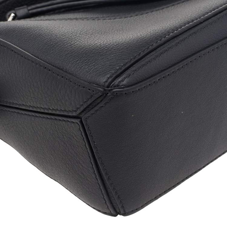 Pre Owned Loewe Black Leather Mini Puzzle Top Handle Bag