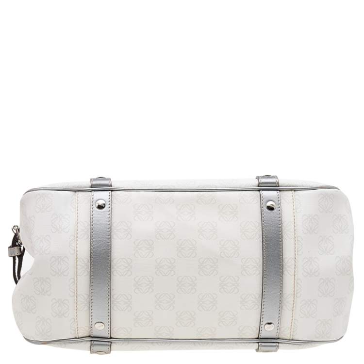Pre Owned Loewe White/Grey Anagram PVC and Leather Tote