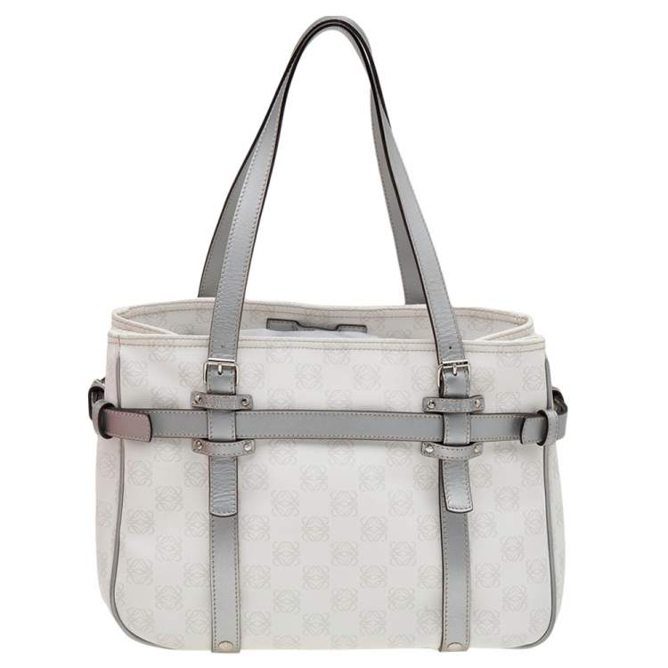 Pre Owned Loewe White/Grey Anagram PVC and Leather Tote