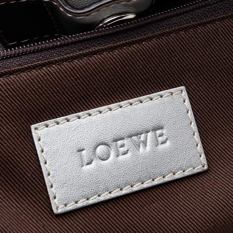 Pre Owned Loewe White/Grey Anagram PVC and Leather Tote