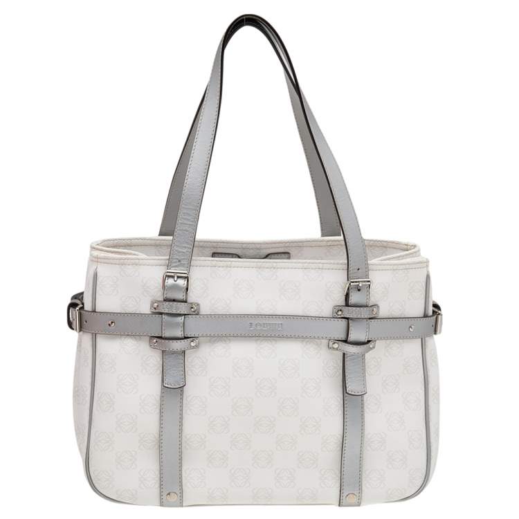 Pre Owned Loewe White/Grey Anagram PVC and Leather Tote