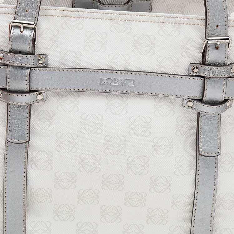 Pre Owned Loewe White/Grey Anagram PVC and Leather Tote