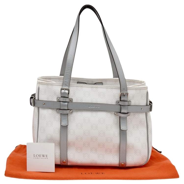 Pre Owned Loewe White/Grey Anagram PVC and Leather Tote