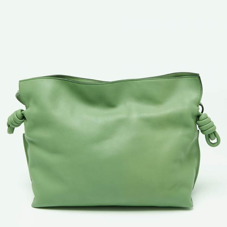 Pre Owned Loewe Green Leather Flamenco Shoulder Bag