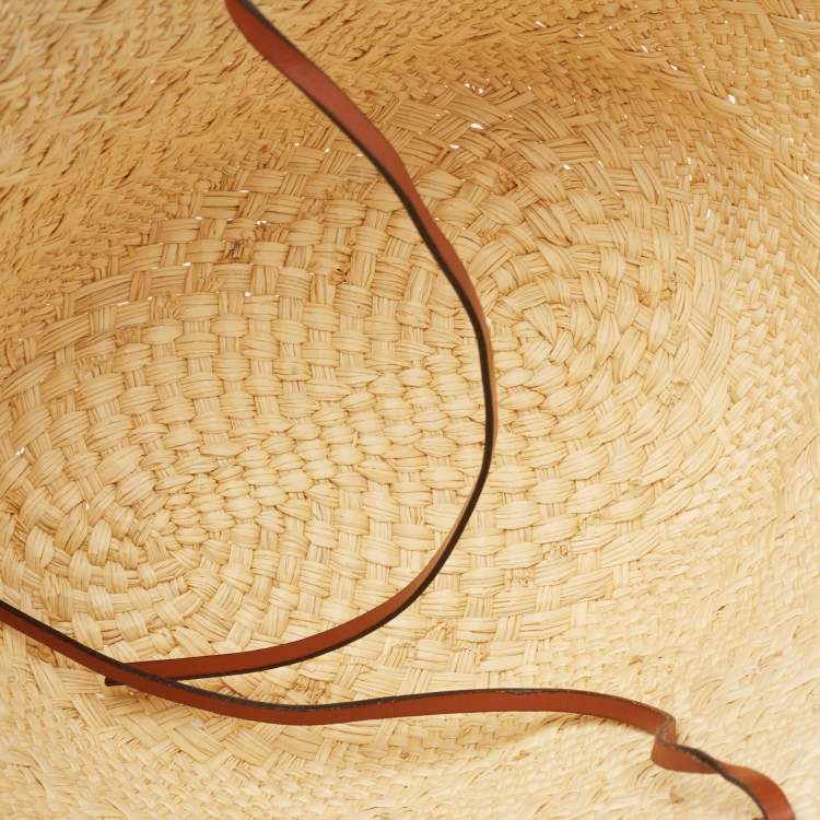 Pre Owned  Loewe Beige/Brown Woven Raffia and Leather Small Anagram Basket Bag