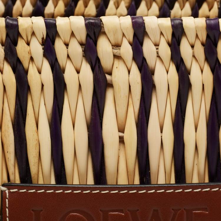 Pre Owned Loewe x Paula Ibiza Tricolor Raffia and Leather Square Basket Tote 