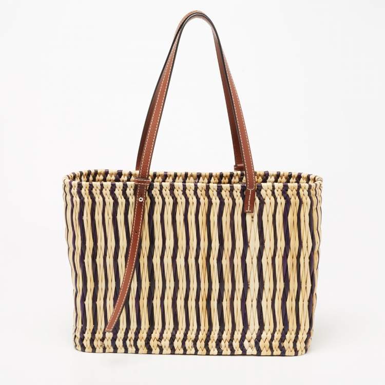 Pre Owned Loewe x Paula Ibiza Tricolor Raffia and Leather Square Basket Tote 