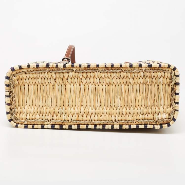 Pre Owned Loewe x Paula Ibiza Tricolor Raffia and Leather Square Basket Tote 