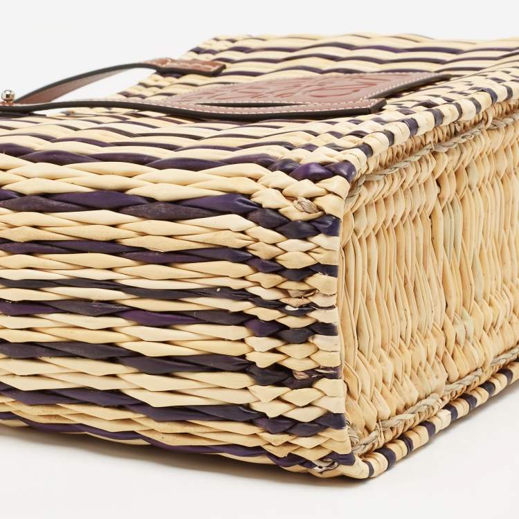 Pre Owned Loewe x Paula Ibiza Tricolor Raffia and Leather Square Basket Tote 