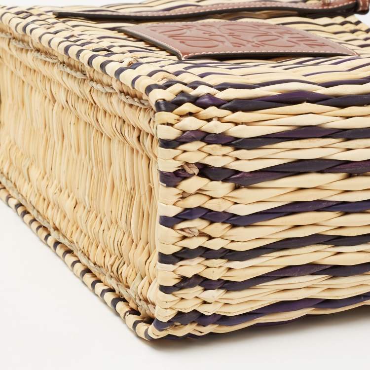 Pre Owned Loewe x Paula Ibiza Tricolor Raffia and Leather Square Basket Tote 