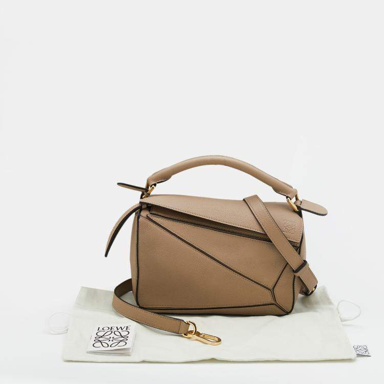 Pre Owned Loewe Beige Leather Small Puzzle Shoulder Bag