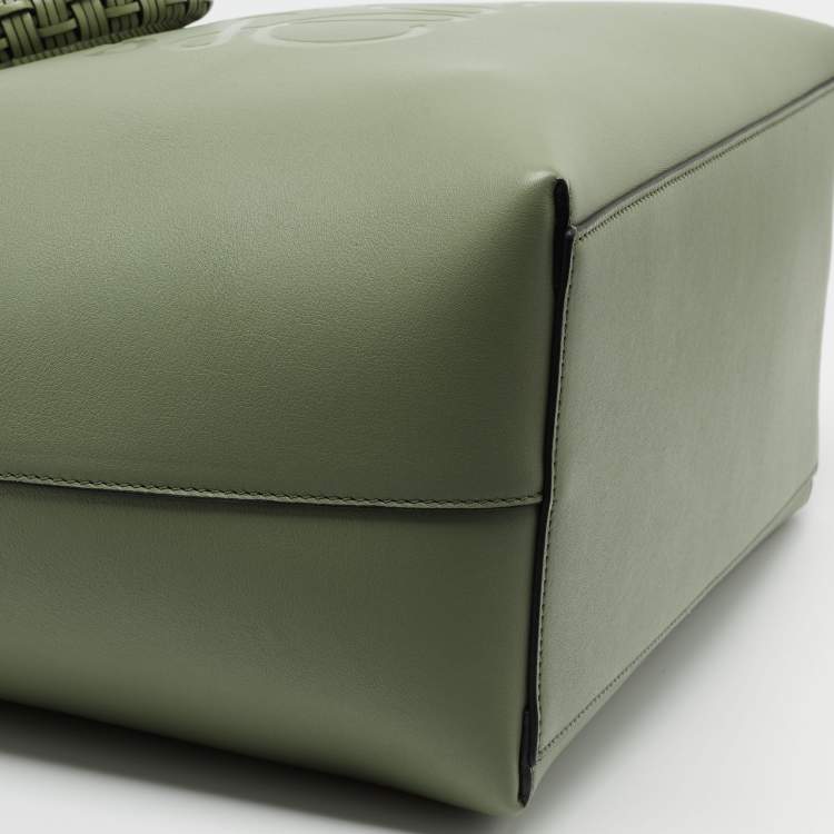 Pre Owned Loewe Green Leather Medium Anagram Tote