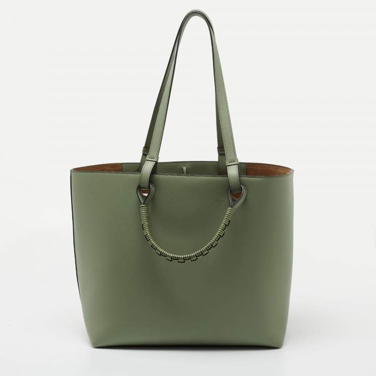 Pre Owned Loewe Green Leather Medium Anagram Tote
