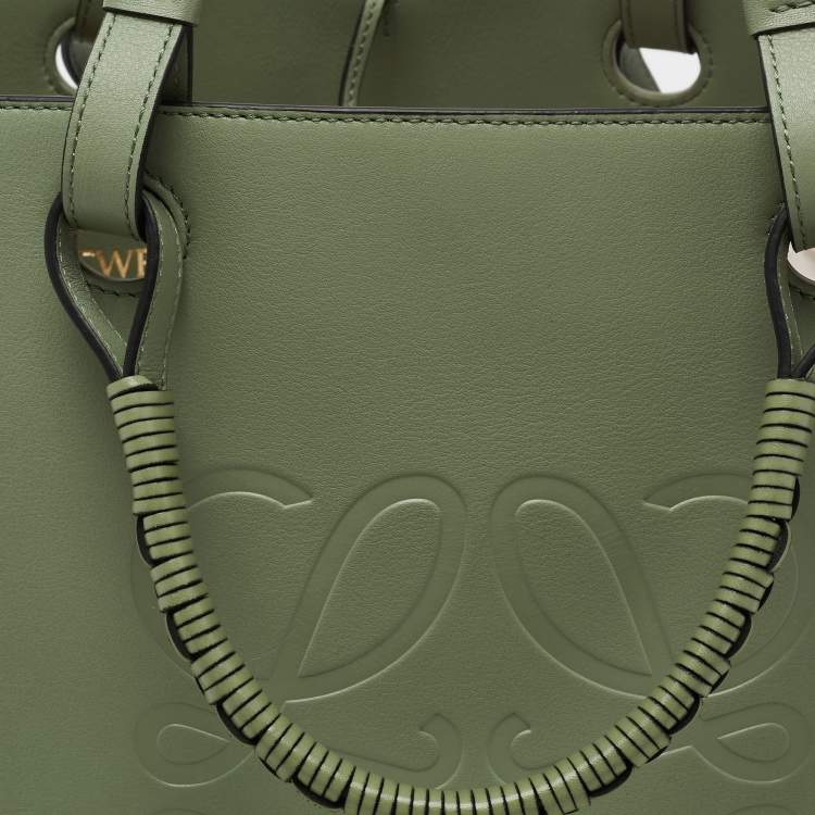 Pre Owned Loewe Green Leather Medium Anagram Tote