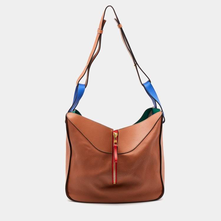 Pre Owned Loewe Brown/Blue Leather Medium Stars Hammock Shoulder Bag