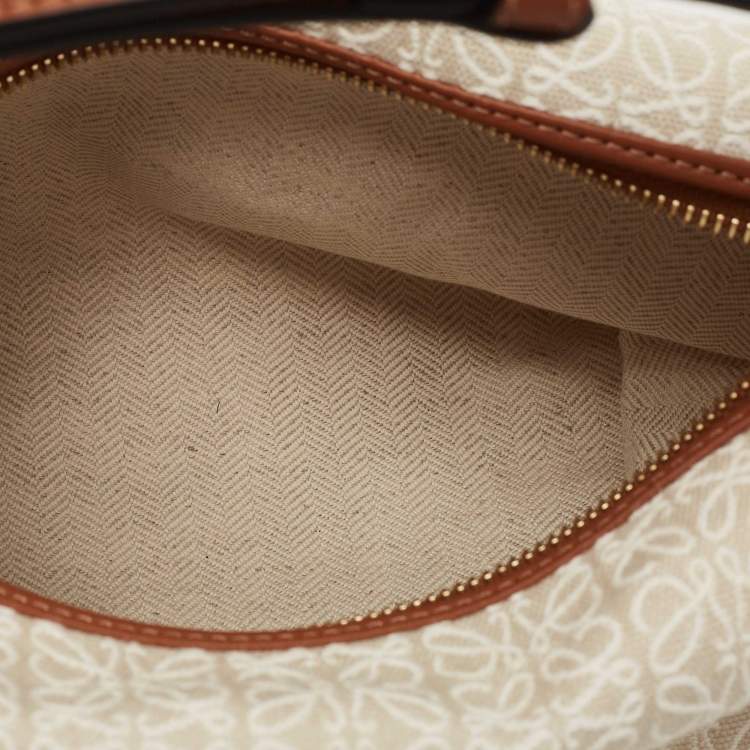 Pre Owned Loewe Beige/Brown Logo Jacquard Canvas and Leather Cubi Anagram Bag