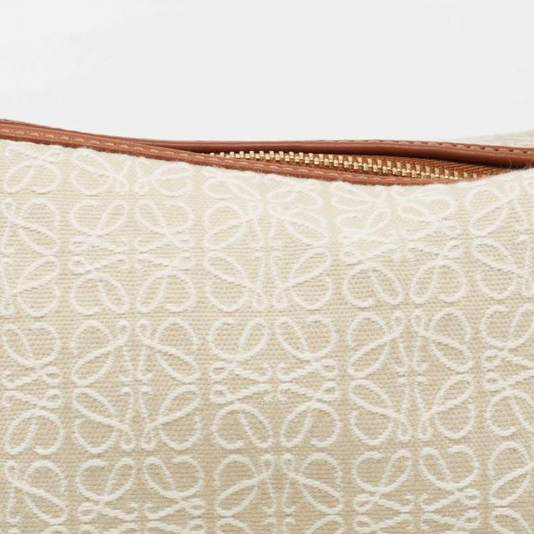 Pre Owned Loewe Beige/Brown Logo Jacquard Canvas and Leather Cubi Anagram Bag